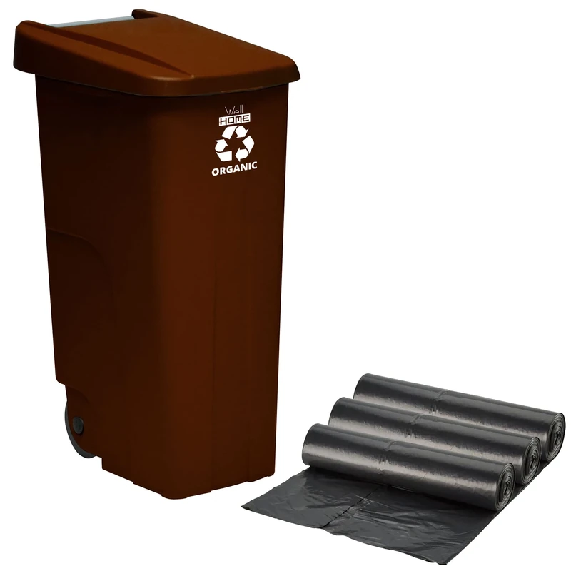 WELLHOME Recycling container + 3 x bin liners with 10 pieces, black, diameter 51.5 x 67 cm