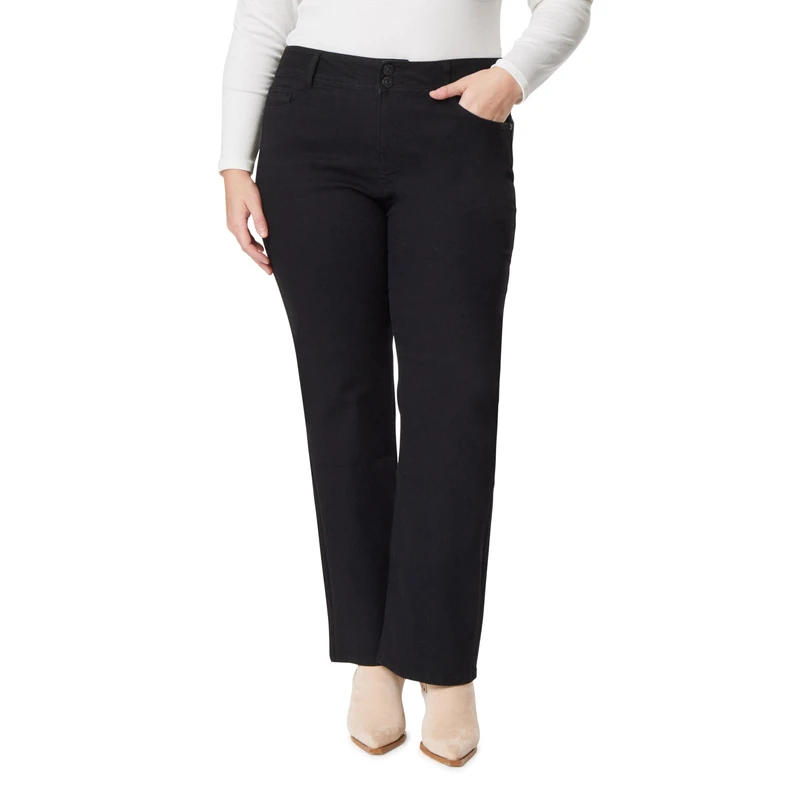 WallFlower Women's Luscious Curvy Bootcut Mid-Rise Insta Stretch Juniors Jeans (Standard and Plus), Black, 16