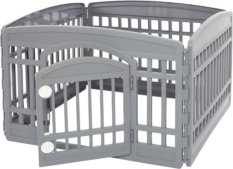 Iris Ohyama, Playpen, Puppy pen, Enclosure with 4 panels and 1 lockable plastic door , L91.5 x W91.5 x H60cm , Unit , Foldable, BPA-free, indoors/outdoors , CI-604E, For Dogs, Rabbits , Iron Grey