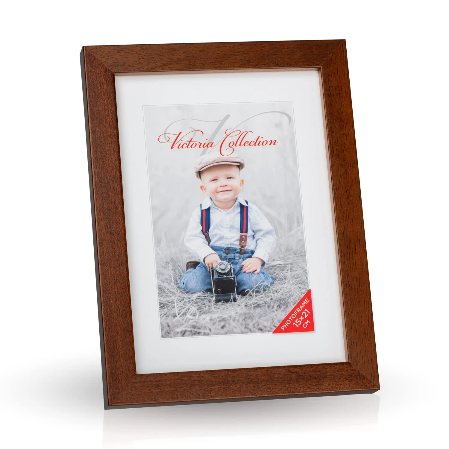Victoria Collection Classic Wooden Photo Frame - Brown Picture Frame for 6x8,5 (15x21 cm) Photos | Free Standing Photoframe Suitable for Desk & Wall | Portrait & Landscape