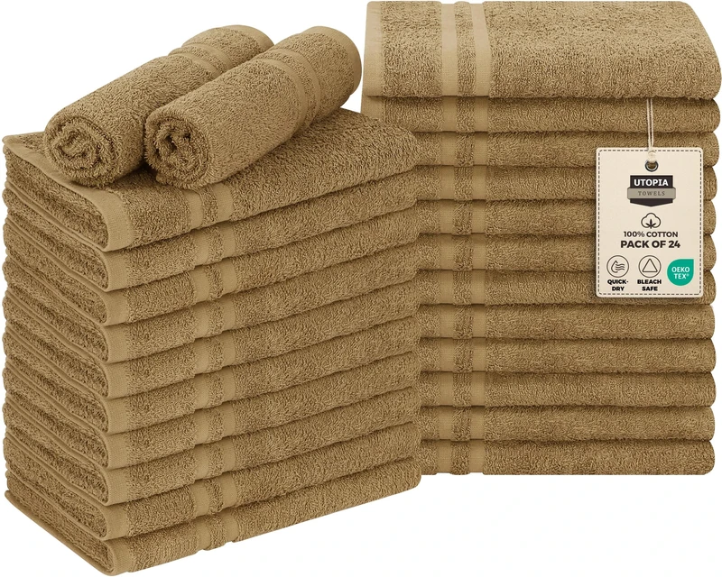 Utopia Towels Bleach Proof Cotton Salon Towel 16" x 27", 100% Cotton Gym Hand Towel, 24-Pack, Camel
