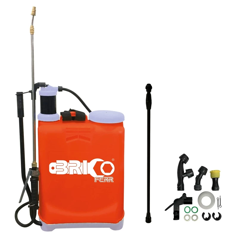 Manual Sprayer, Capacity 16 Litres with Extendable Anti-Corrosion Lance and Plastic Lance – Bricoferr, Orange and Grey