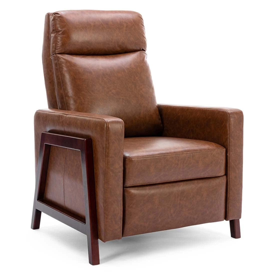 More4Homes RILEY PUSH BACK SOFT AIR LEATHER MODERN RECLINING ARMCHAIR ACCENT HOME CINEMA RECLINER CHAIR BROWN