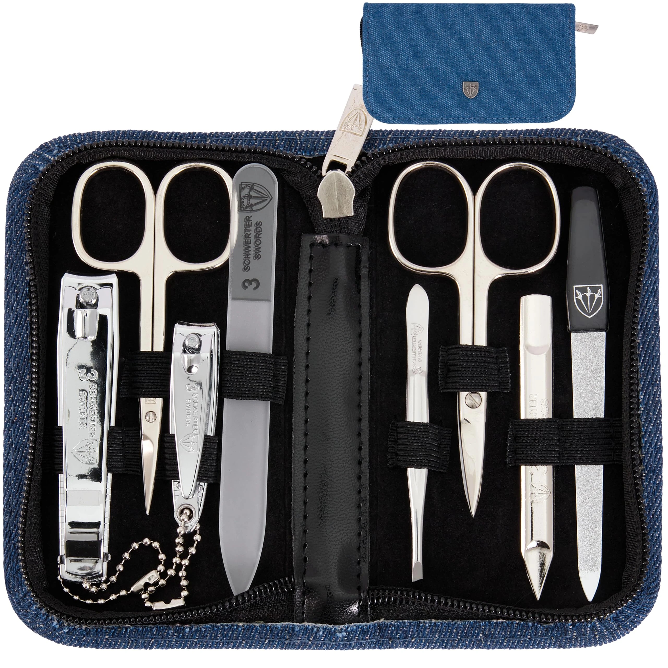3 Swords Germany - brand quality 8 piece manicure pedicure grooming kit with glass nail file (490)