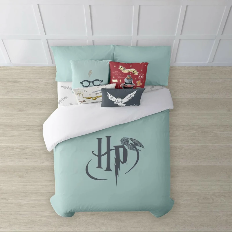 BELUM | Duvet Cover with Buttons 100% Cotton Model Harry Potter Mint Bed 135/140 cm (220 x 240 cm); Lightweight and Comfortable Duvet Cover; Official Licenses