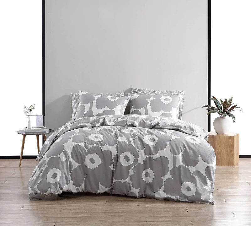 Marimekko - Queen Duvet Cover Set, Cotton Bedding with Matching Shams & Botton Closure, All Season Home Decor (Unikko Grey, Queen)