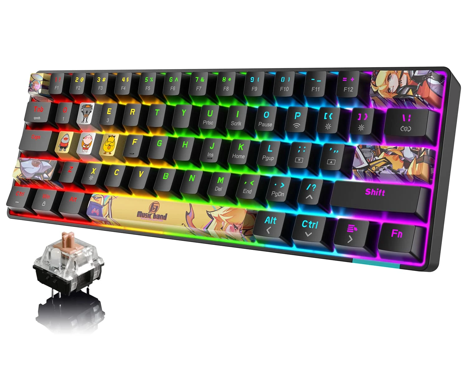 60% Mechanical Keyboard Wired/Wireless Bluetooth 5.0 Dual-mode Keyboard Dye-Sublimation PBT Keycaps RGB Rainbow LED Backlit USB Type-C Waterproof Gaming Keyboard Anti-ghosting for Gamers and Typist