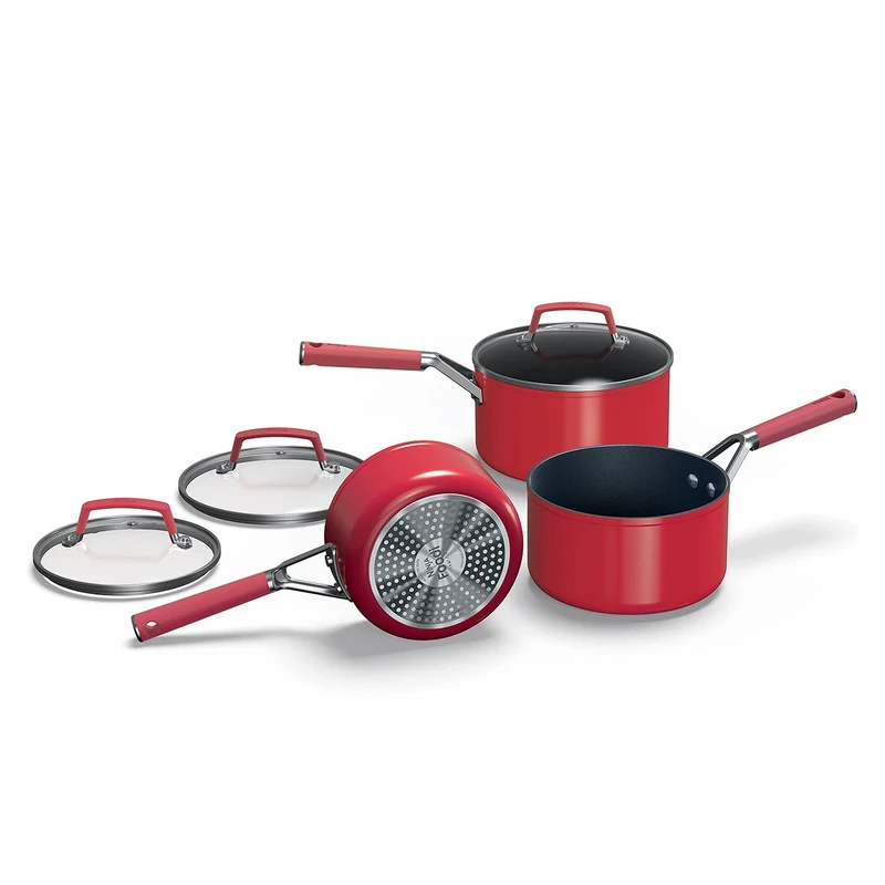 Ninja Foodi Zerostick, Vivid 3-Piece Pot and Pan Set [C23000EU], Deep Red, Non-Stick, Induction Compatible, Dishwasher Safe