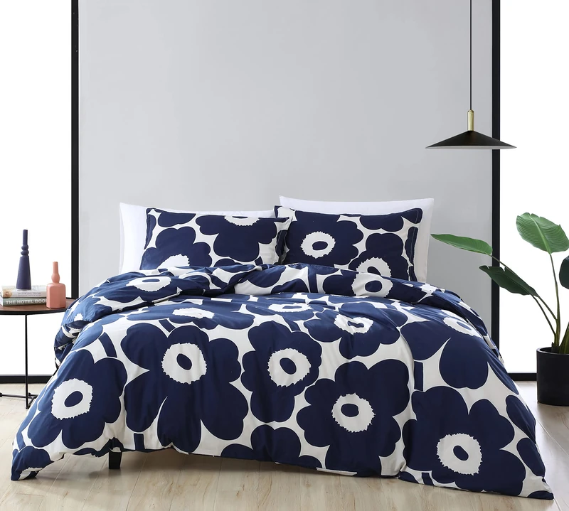 Marimekko | 100% Cotton Soft and Breathable Comforter, All Season Bedding Set, Pre-Washed for Added Softness, Indigo, King