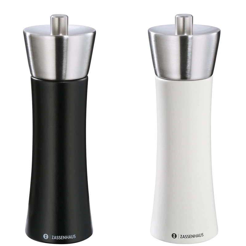 Zassenhaus ZA-23732 Augsburg Pepper Salt Mill Kit 18 cm Black/White, Stainless Steel, Multicolored