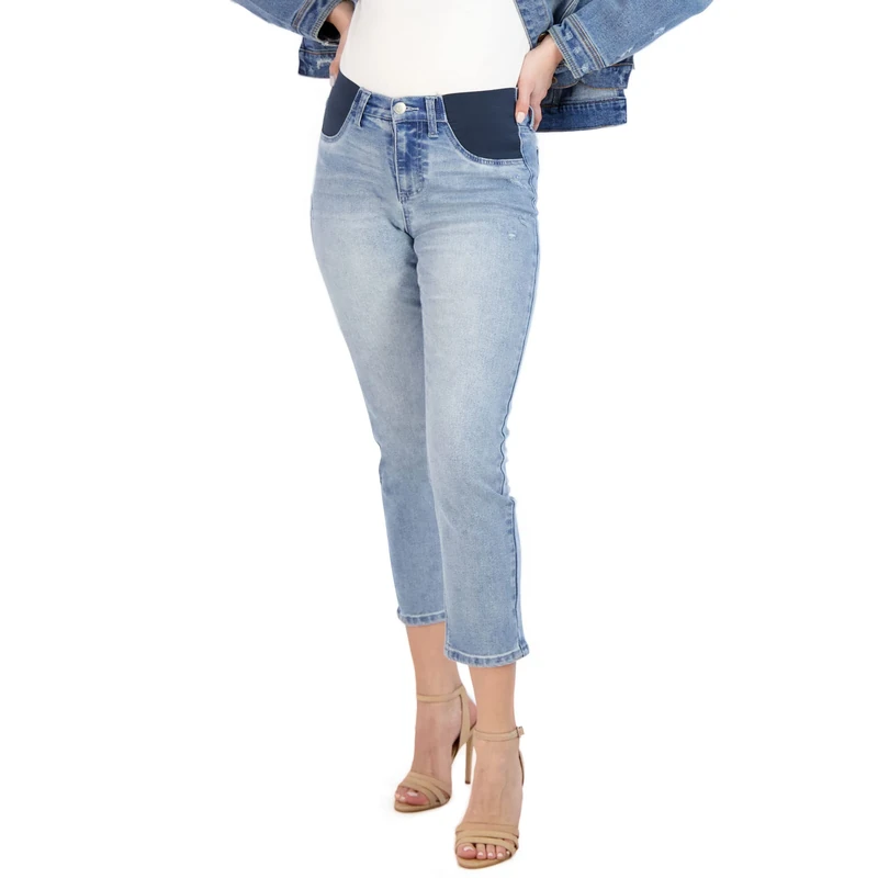 Savi Parker Women's Maternity Jeans Straight Leg - Elastic High Waist Pants, Pregnancy Clothes for All Seasons, BCI Certified, Savannah Wash (Light), S