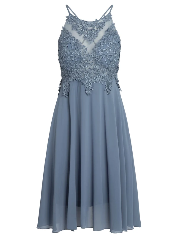 ApartFashion Women's Apart Chiffon Mesh Lace Cocktail Dress Special Occasion, Denim Blue, L