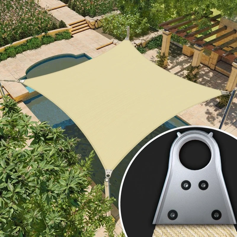 Amgo Super Ring Customized Size Order to Make 16' x 18' Beige Rectangle Square Sun Shade Sail ATAWS Canopy Awning Shades for Patio-Commercial Standard Heavy Duty-260 GSM