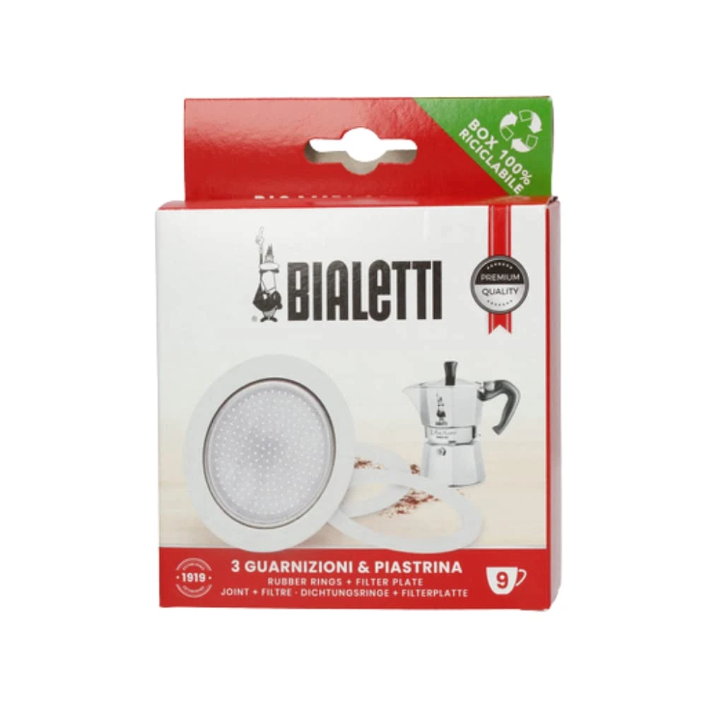 Bialetti Ricambi, Includes 3 Gaskets and 1 Plate, Compatible with Moka Express 9 cups and Dama, BIA640310