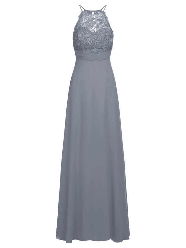 APART Fashion Women's Chiffon Lace Evening Dress - Denim Blue