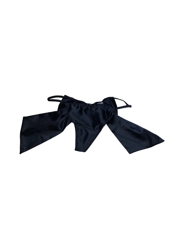 Victoria's Secret Satin Bow V-String Panty Color Black New, Black, S