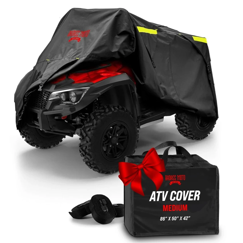 Badass Moto Heavy-Duty, Triple-Waterproof 4 Wheeler Cover – ATV Cover Four Wheeler. Rip-Resistant, Night-Reflective Quad Cover w/Advanced Waterproofing, Easy-Access Zipper and Vents. Medium 85