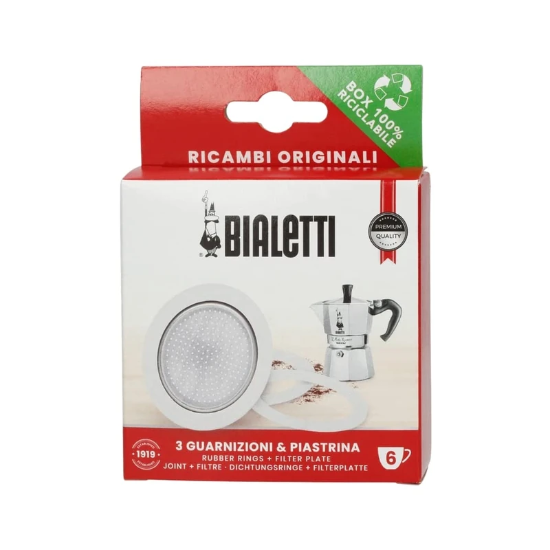 Bialetti Ricambi, Includes 3 Gaskets and 1 Plate, Compatible with Moka Express, Fiammetta, Break, Happy, DAMA, Moka Timer and Rainbow (6 Cups), BIA640308