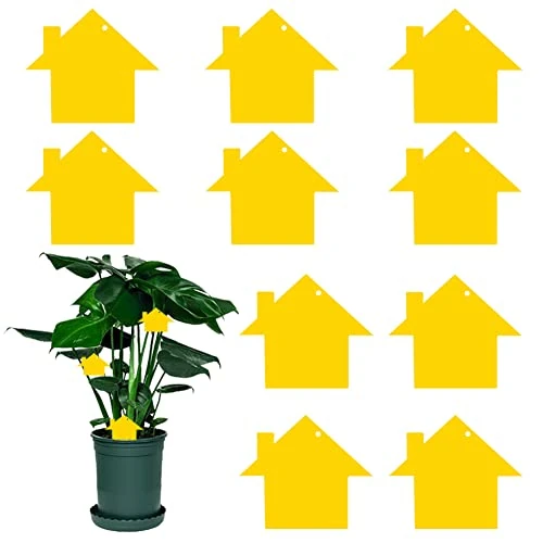 Fruit Fly Trap, 10 Pack Fruit Fly Killer Yellow Sticky Bug Insect Killer Double-sided Insect Catcher Sticky Bug Sticky Fruit Fly Killer for Houseplant Indoor and Outdoor ( Small House Shape )