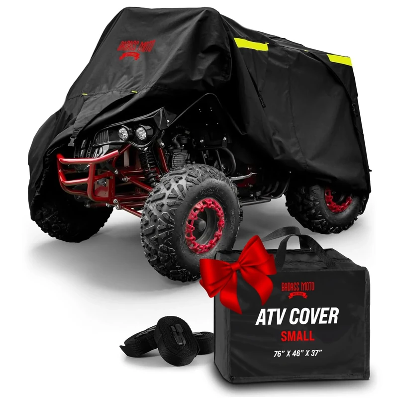 Badass Moto Heavy-Duty, Triple-Waterproof 4 Wheeler Cover – ATV Cover Four Wheeler. Rip-Resistant, Night-Reflective Quad Cover w/Advanced Waterproofing, Easy-Access Zipper and Vents. Small 75"