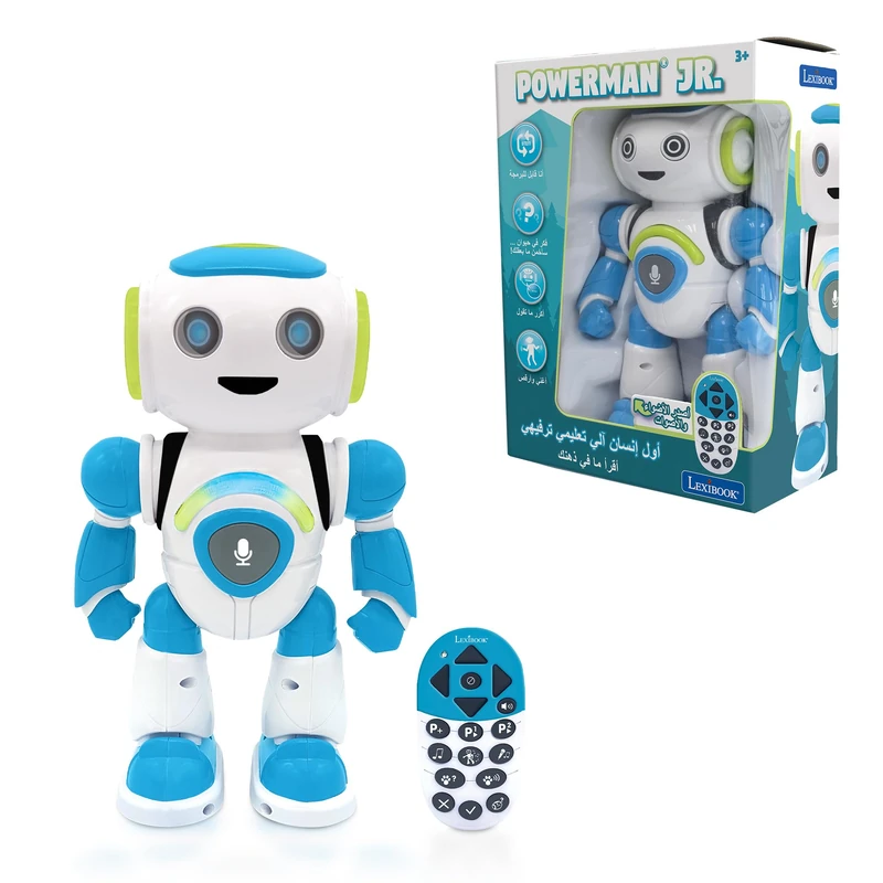 LEXIBOOK, Powerman® Jr., Smart Interactive Toy Robot that Reads in the Mind Toy for Kids Dancing Plays Music Animal Quiz STEM Programmable Remote Control Boy Robot Junior Green/Blue, ROB20AR