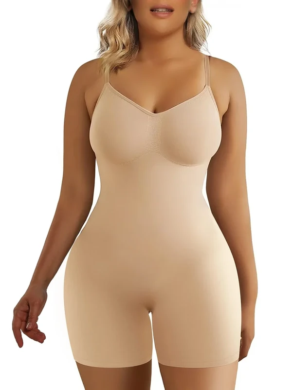 SHAPERX Shapewear for Women Tummy Control Seamless Body Shaper Compression Bodysuit Mid Thigh Butt Lifter Shorts, UK-SZ5218-Beige-4XL