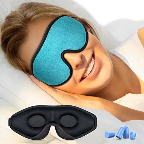 Gritin 3D Sleep Mask - Zero Pressure Blocker, Nose Clip - Blue