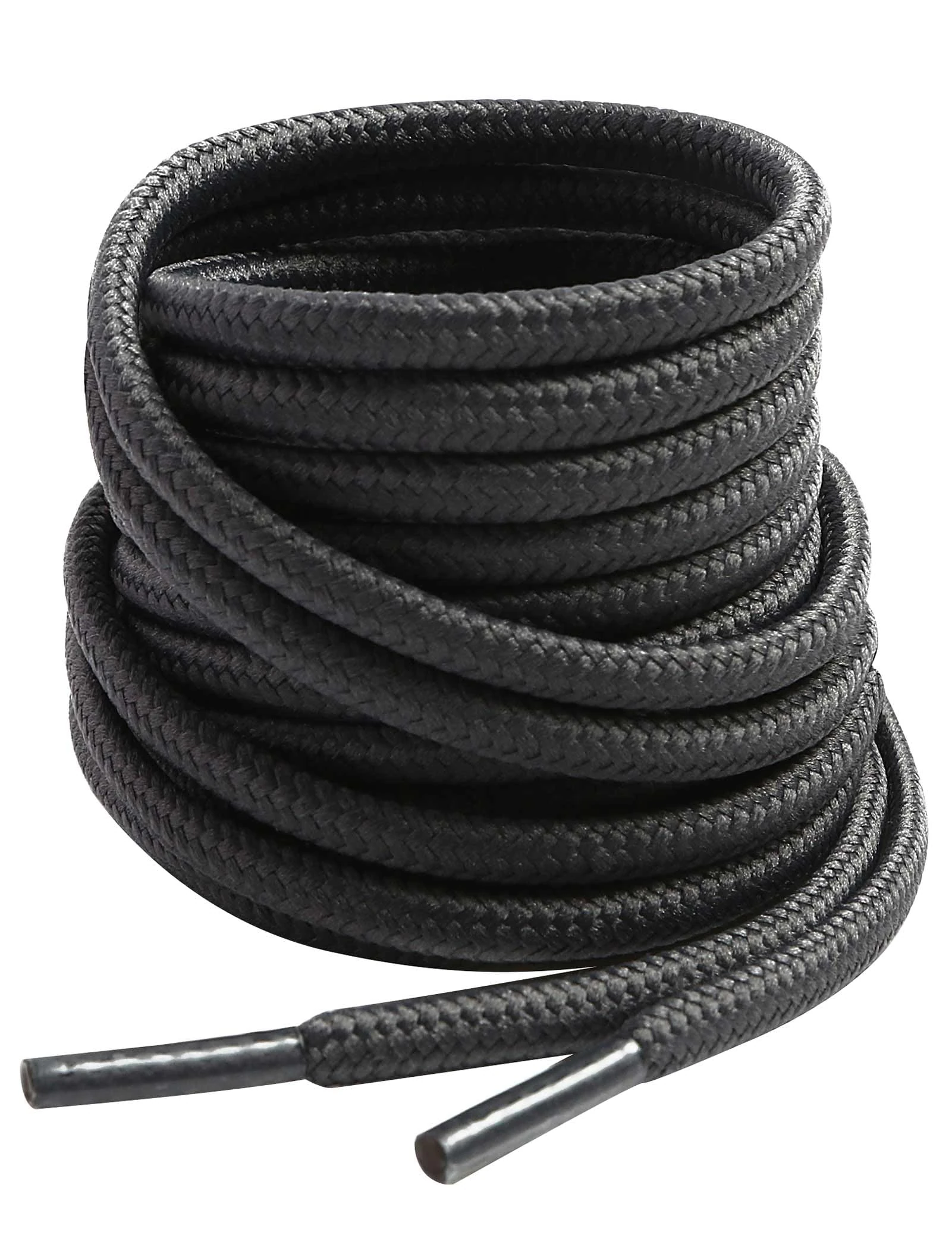 VSUDO 130 cm Round Dark Grey Boot Laces, 4mm Diameter Shoe Laces for Boots, Heavy Duty Outdoor Work & Hiking Shoelaces for Men or Women (1 Pair-Dark Grey-130cm)