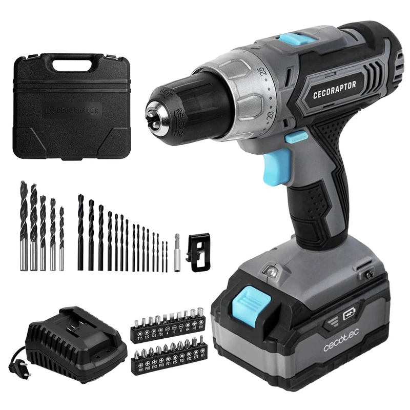 Cecotec CecoRaptor Perfect Drill 4020 Advance Battery Drill 20V 4000mAh No-Load Speed 1550rpm Max Torque 46Nm 25+1 Torque Positions and 2 Speeds