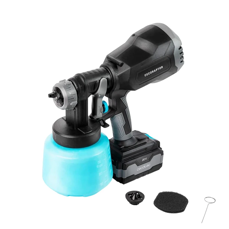 Cecotec CecoRaptor Color 4020 Ultra Cordless Paint Gun. Battery 20V and 4000mAh, Tank 1000ml, Paint Flow 700ml/min, 2 Interchangeable Nozzles of 1.8 mm and 2.6 mm