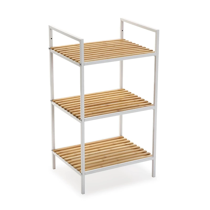 Versa Willow Bathroom Furniture, 3 Shelves for Organising, Measures 70 x 32.5 x 39 cm, Bamboo and Metal, White
