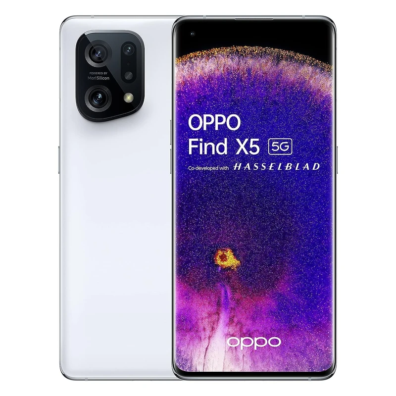 OPPO Find X5 5G Smartphone, Snapdragon 888, 6.55'' AMOLED FHD+ 120Hz, 50MP+50MP+13MP 4K Ultra Night Video, RAM 8GB + ROM 256GB, 4800mAh 80W Supervooc & 30W Airvooc, IP54 [UK Version], White