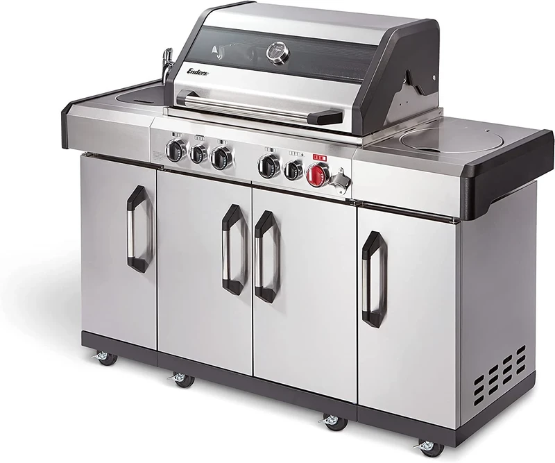 Enders Kansas II Pro 4 SIK Professional Turbo, Gas Grill, Outdoor Barbecue with 4 Gas Burners, Backburner, Side Burner, Turbo Zone, 153 x 64 x 118 cm, 30 mbar #871433
