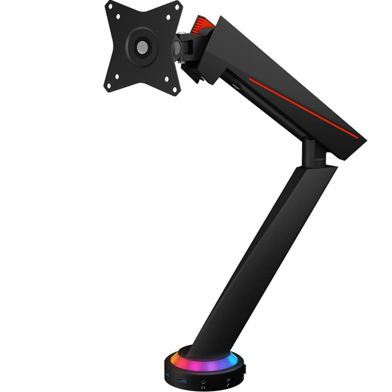 ICY BOX Gaming Monitor Mount with RGB for 1 Monitor up to 32 Inches (up to 8 kg, VESA 75 x 75/100 x 100), Integrated Hub, 2 x USB 3.0, Microphone/Headphone Jack - Image 1