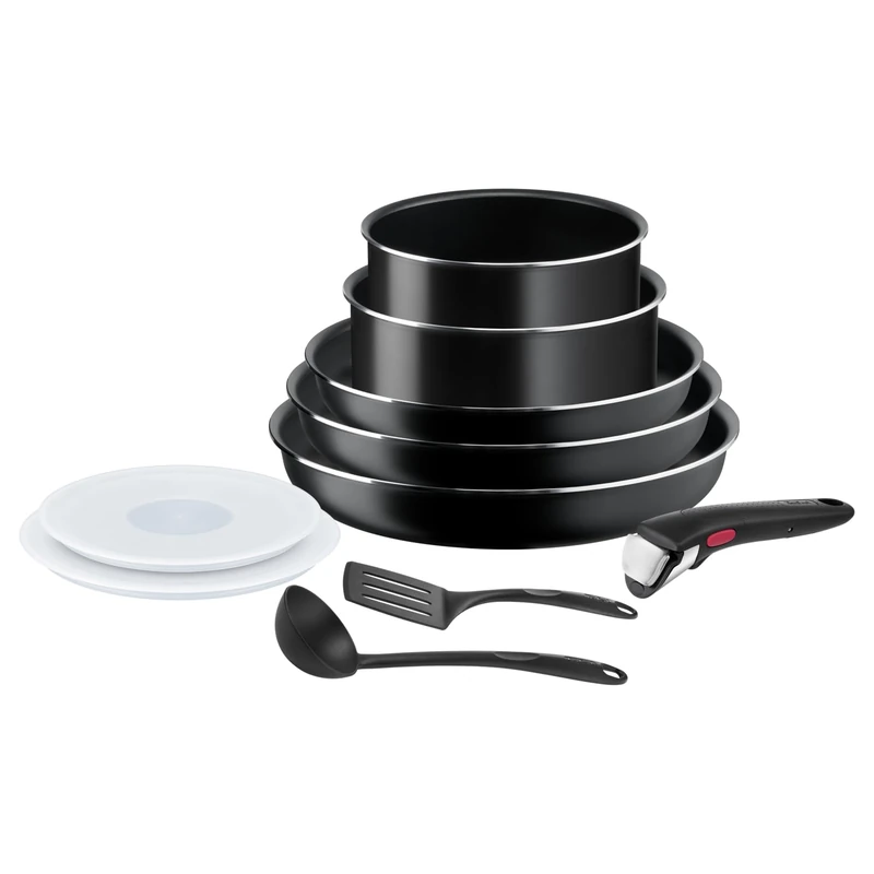 Tefal Ingenio L1599902 10-Piece Cookware Set, Frying Pans, Pans and Lids, Handle, Non-Induction, Non-Stick Coating, Stackable, Dishwasher Safe, Made in France, Easy On