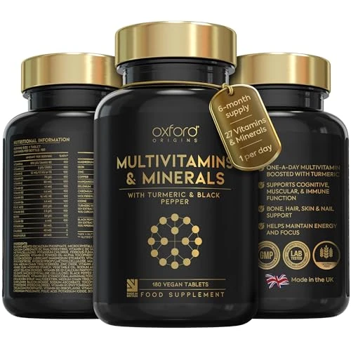 Award Winning A-Z Multivitamins and Minerals Boosted with Turmeric | Made in The UK | Vegan Multivitamin Tablets for Women & Men | 100% NRV Multivitamin with 27 Key Nutrients | 180 Capsules