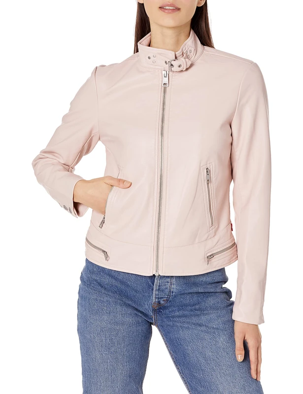 Levi's Women's Faux Leather Motocross Racer Jacket (Standard and Plus), Peach Blossom Latch Collar, L