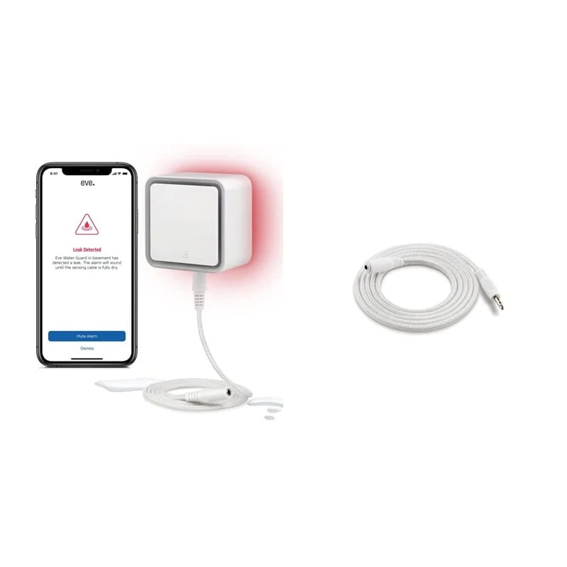 Pack of Eve Water Guard Smart Home Water Leak Detector including 4 m sensing cable (extendable)