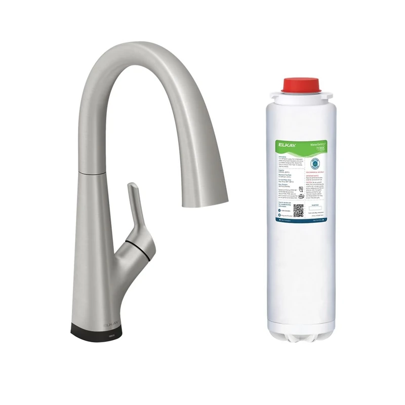 Elkay Avado 2 in 1 Filtered Water Faucet for Kitchen Sink Single Hole, Lustrous Steel