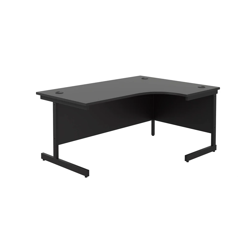 Office Hippo Heavy Duty Office Desk, Right Corner Desk, Strong & Reliable Workstation, Office Table With Integrated Cable Ports, PC Desk For Office or Home - Black Top / Black Frame