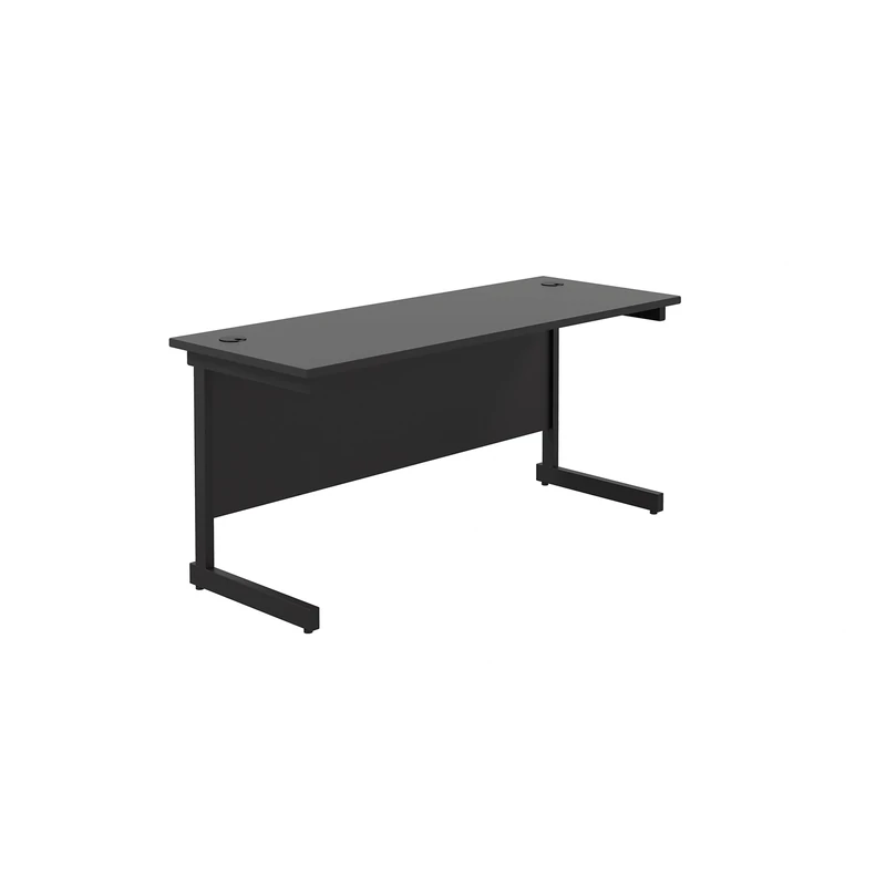 Office Hippo Heavy Duty Rectangular Cantilever Desk, Home Office Table + Integrated Cable Ports, PC Desk (5 Yr Warranty) - Black Frame/Black Top, 180cm x 60cm