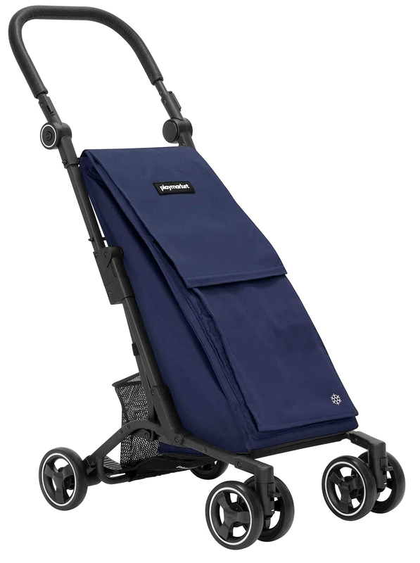 Playmarket Pocket Compact Folding Shopping Cart with Foot Brake - Blue