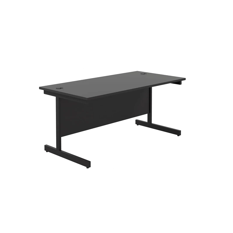 Office Hippo Heavy Duty Rectangular Cantilever Desk, Home Office Table + Integrated Cable Ports, PC Desk For Office or Home, 5 Yr Wty - Black Frame/Black Top, 180cm x 80cm