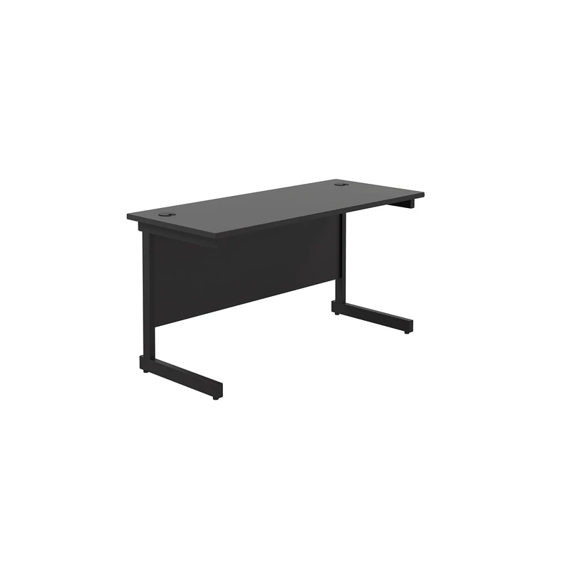Office Hippo Heavy Duty Rectangular Cantilever Desk, Home & Office Table + Integrated Cable Ports, PC Desk - 120cm x 60cm, 5 Yr Warranty - Black Frame/Top