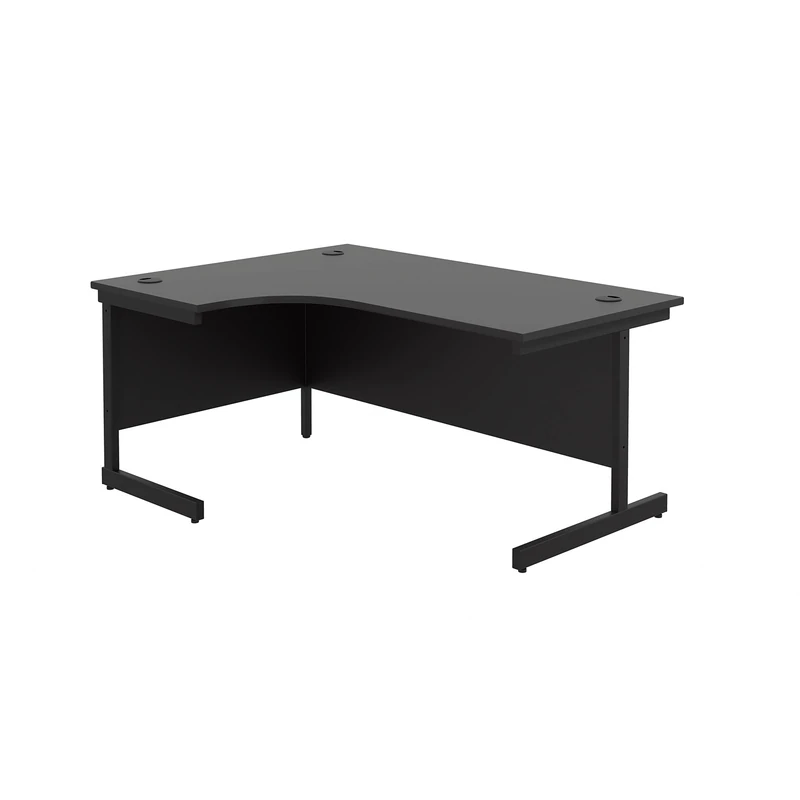 Office Hippo Heavy Duty Office Desk, Left Corner Desk, Strong & Reliable Workstation, Office Table With Integrated Cable Ports, PC Desk For Office or Home - Black Top / Black Frame