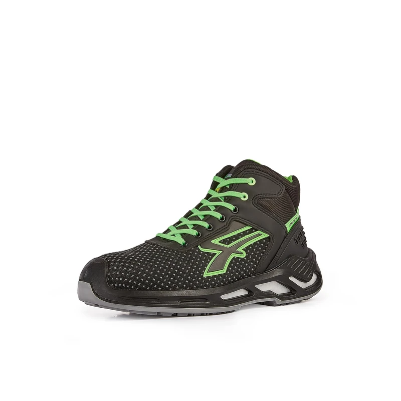 Upower - High Safety Sneakers with Anti-Shock Reinforcement Harry - General Purpose - ESD S3 CI SRC, Black/Green, 11.5 UK