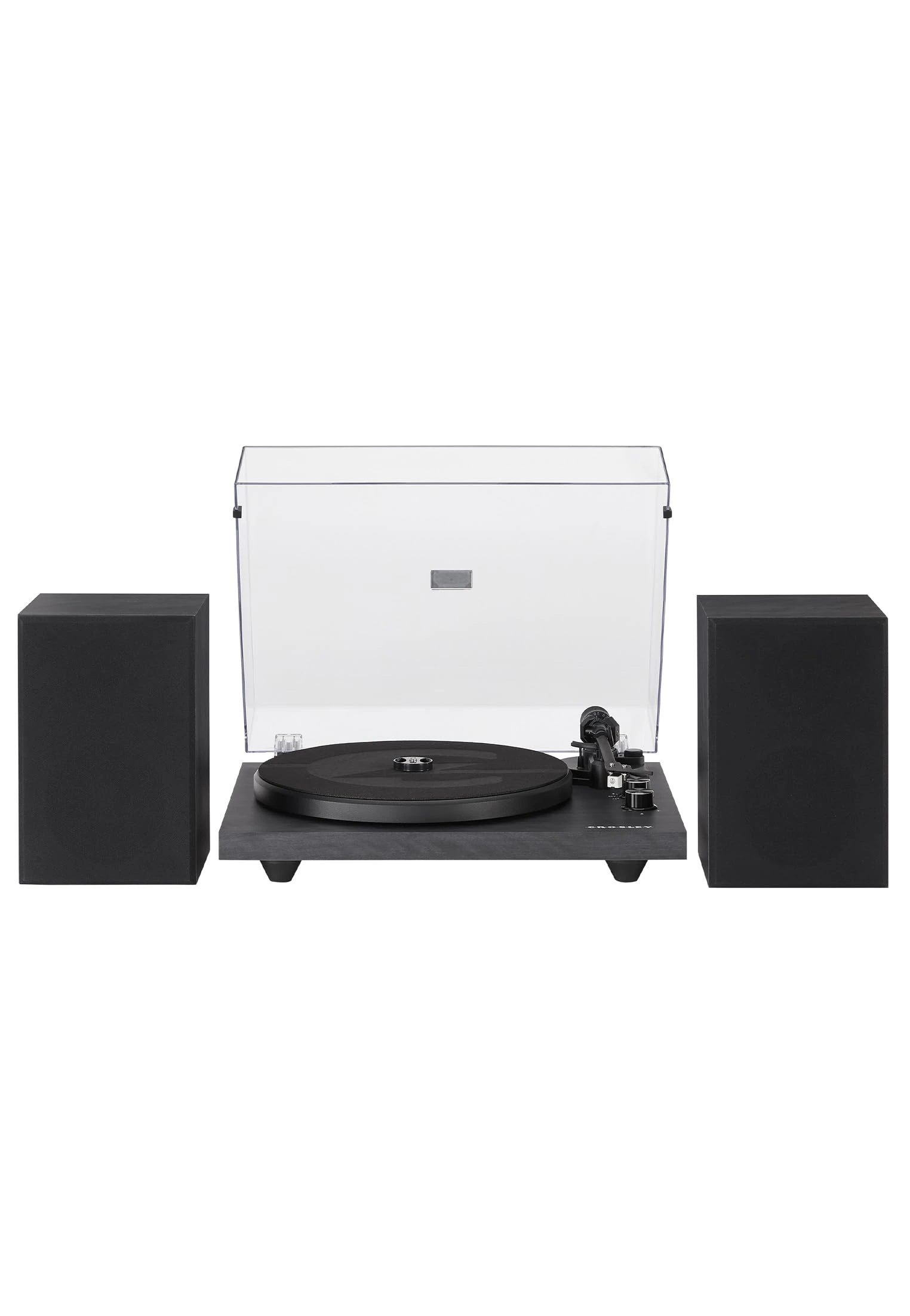 Crosley C62 Record Player with Speakers - Bluetooth Turntable with 60W Bookshelf Speakers, Easy Set Up Vinyl Player with Dust Cover, Record Player Shelf System, Audio-Technica Cartridge, Black