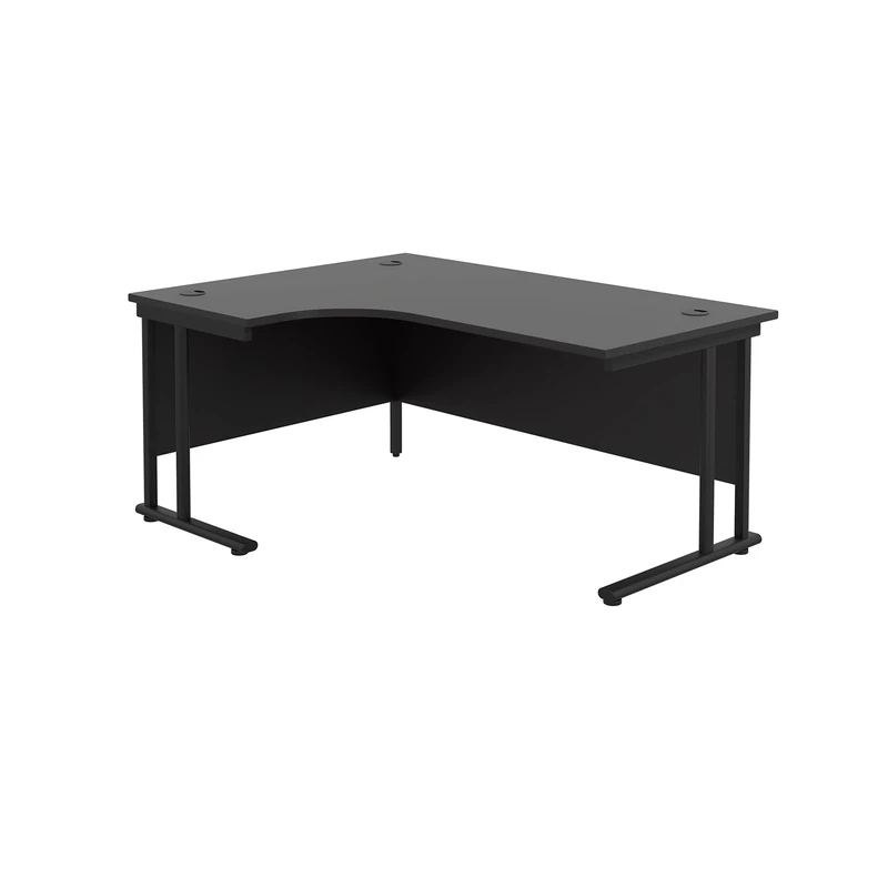 Office Hippo - L Shaped Office Desk 180 x 120cm. Large Corner Computer Desk for Home Office With Integrated Cable Ports, Ideal for Work, Study, Gaming and Hobby Workstation (Black/Black)