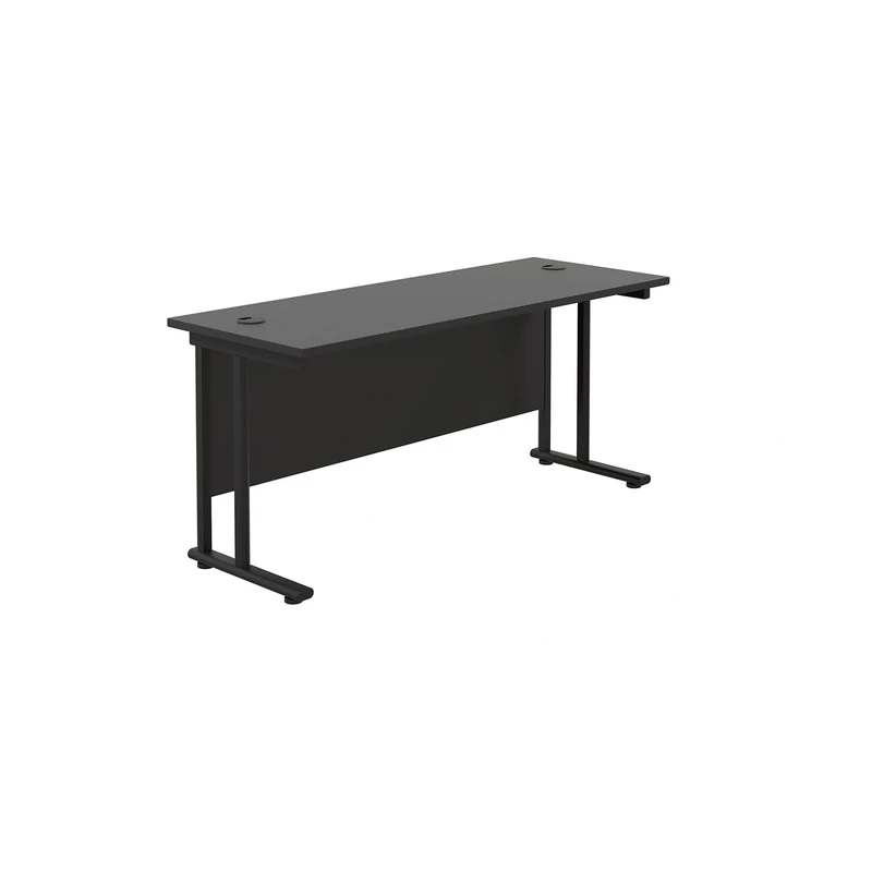 Office Hippo Heavy Duty Rectangular Cantilever Office Desk, Home Office Desk, Office Table, Integrated Cable Ports, PC Desk For Office or Home, 5 Yr Wty - Black Frame/Black Top, 160cm x 60cm