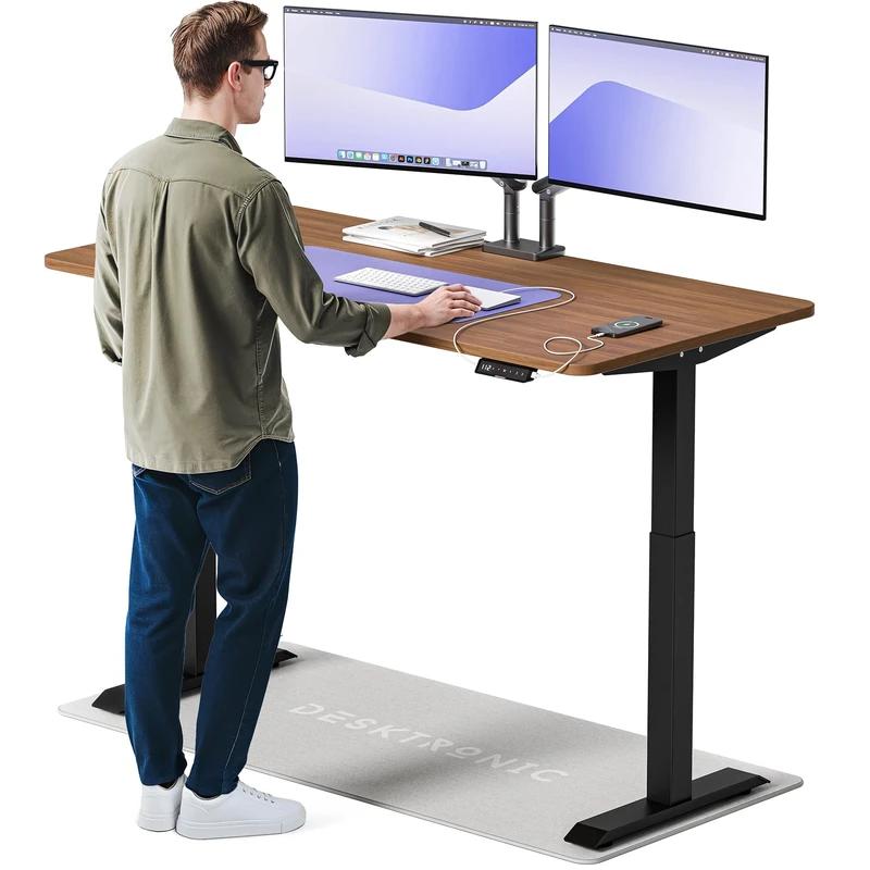 Desktronic HomeOne Standing Desk – 160 x 80 cm Height Adjustable Desk with Electric Dual Motor, Touchscreen Controller & Integrated USB/USB-C, 3 Memory Presets